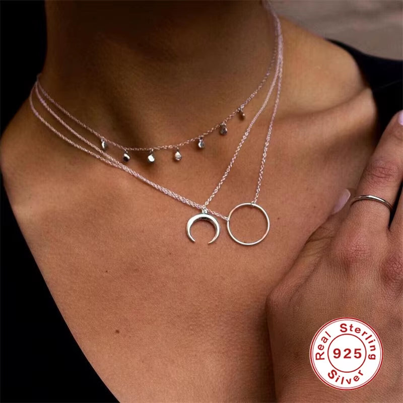 Wholesale 925 Silver Necklace for Women 925 Sterling Silver Moon Pendant Necklace 18K Gold Plated Collarbone Chain Necklace
