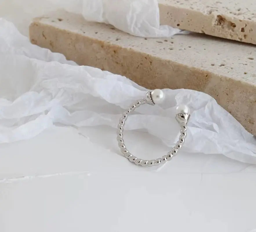 Gold Plated Sterling Silver Pearl Bridal Engagement Ring