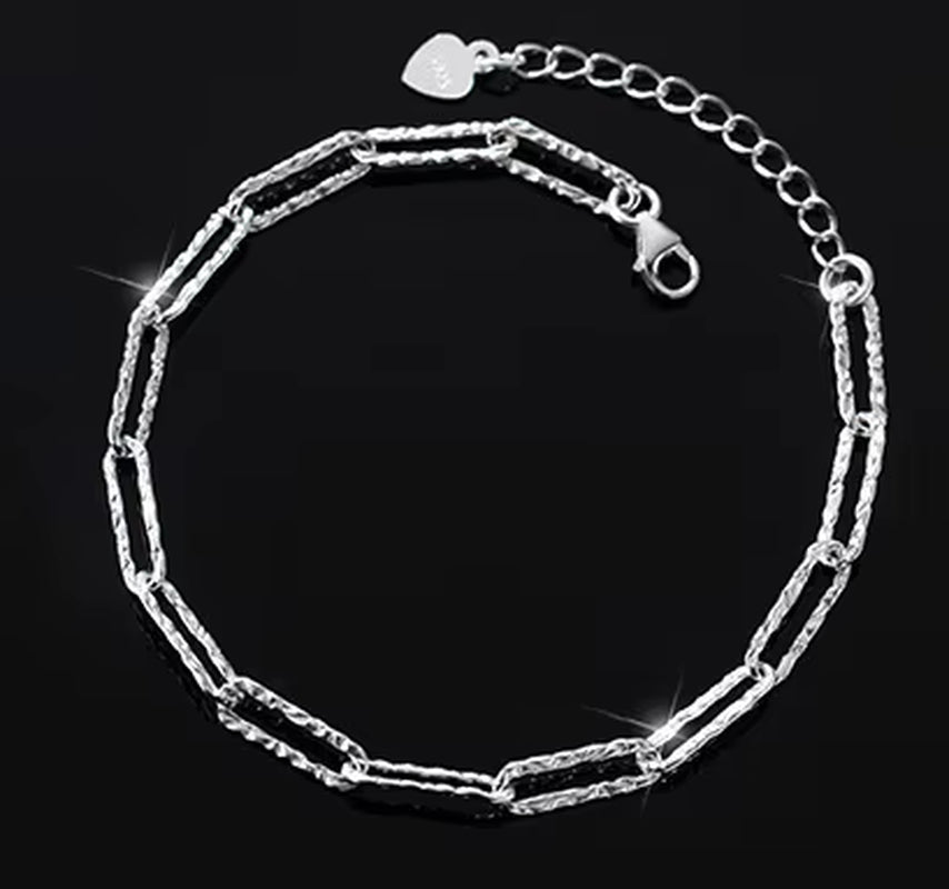 Fashion Minimalist Jewelry 925 Sterling Silver Paper Clip Chain Square Shape Gold Plated Bracelets for Women