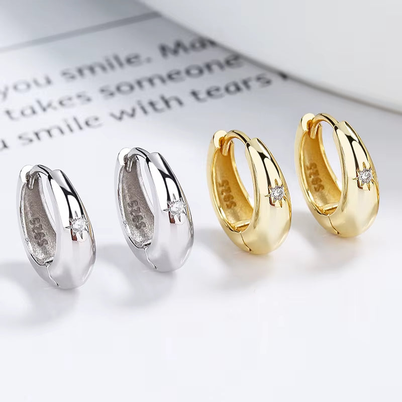Hot Sale Fashion Jewelry 925 Sterling Silver Earring Star Light Zircon Gold Plated Hoop Earrings for Women