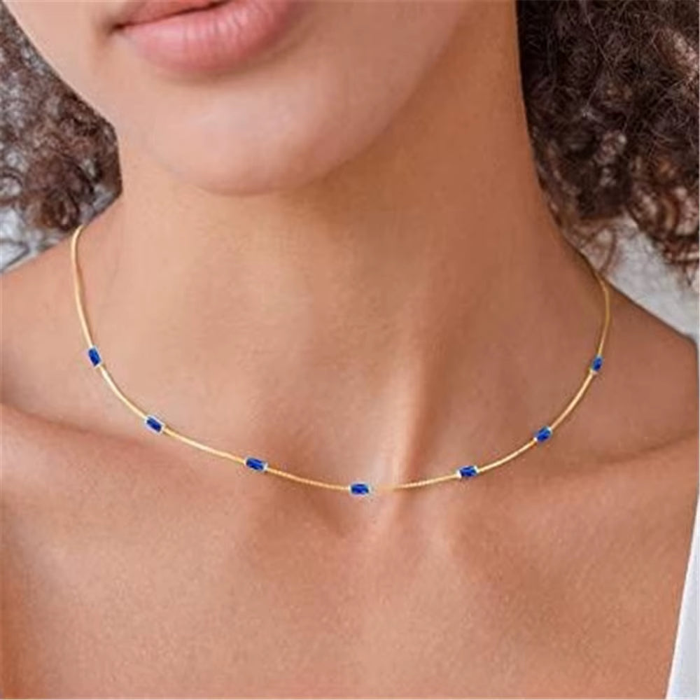 Fashion Silver Necklace Jewelry 925 Sterling Silver Colorful Small Rectangular Zircon Necklace Gold Plated Chain Necklace Women