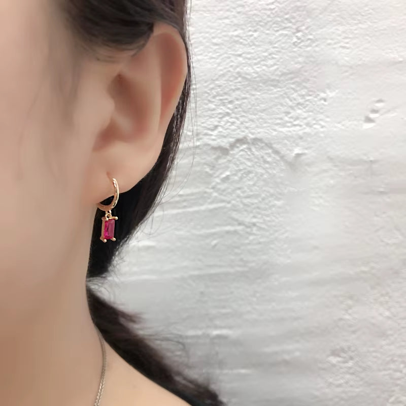 2024 Fashion 925 Sterling Silver Fashion Rectangular Blue White Red Turquoise Diamond Zirconia Hoop Earrings for Women