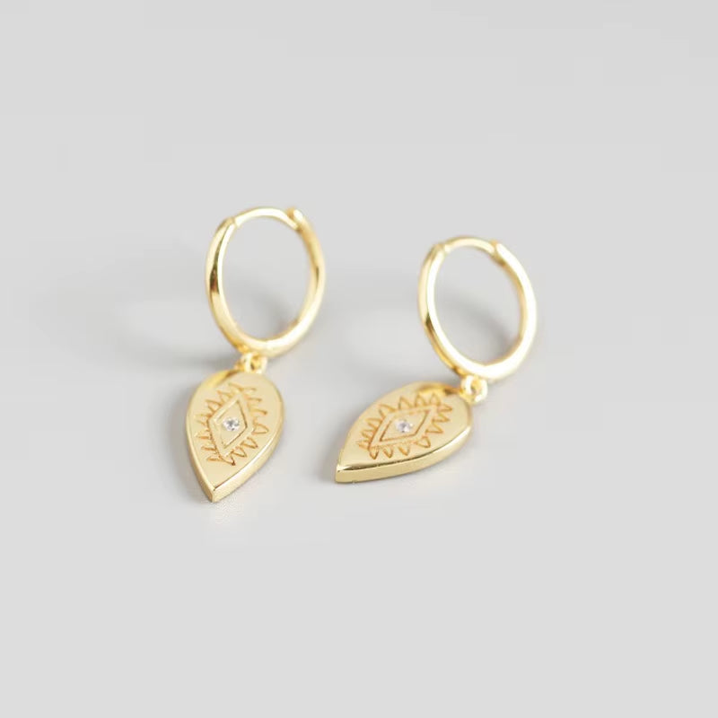 Totem Oval Drop Earrings – CZ Diamond Dangle Huggies