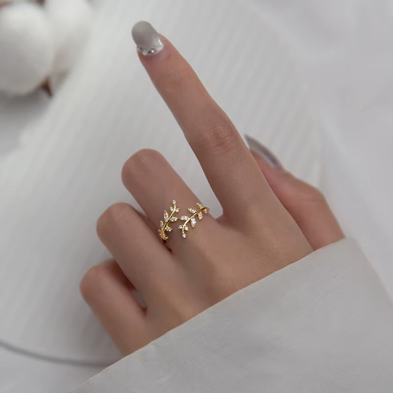 Gold Plated Sterling Silver Leaf Adjustable Ring