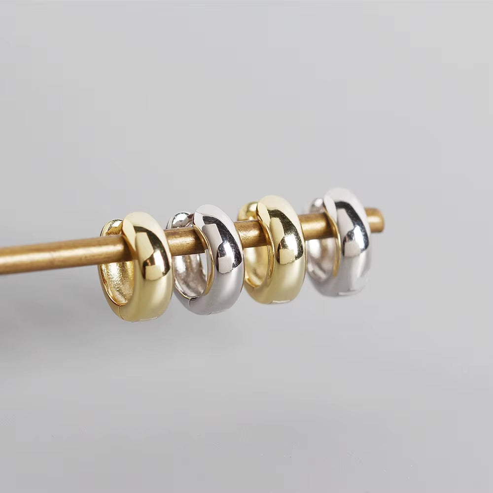 2022 NEW 925 Sterling Silver Simple Heavy Plain Chic round Punk Gold-Plated Hoop Earrings for Women