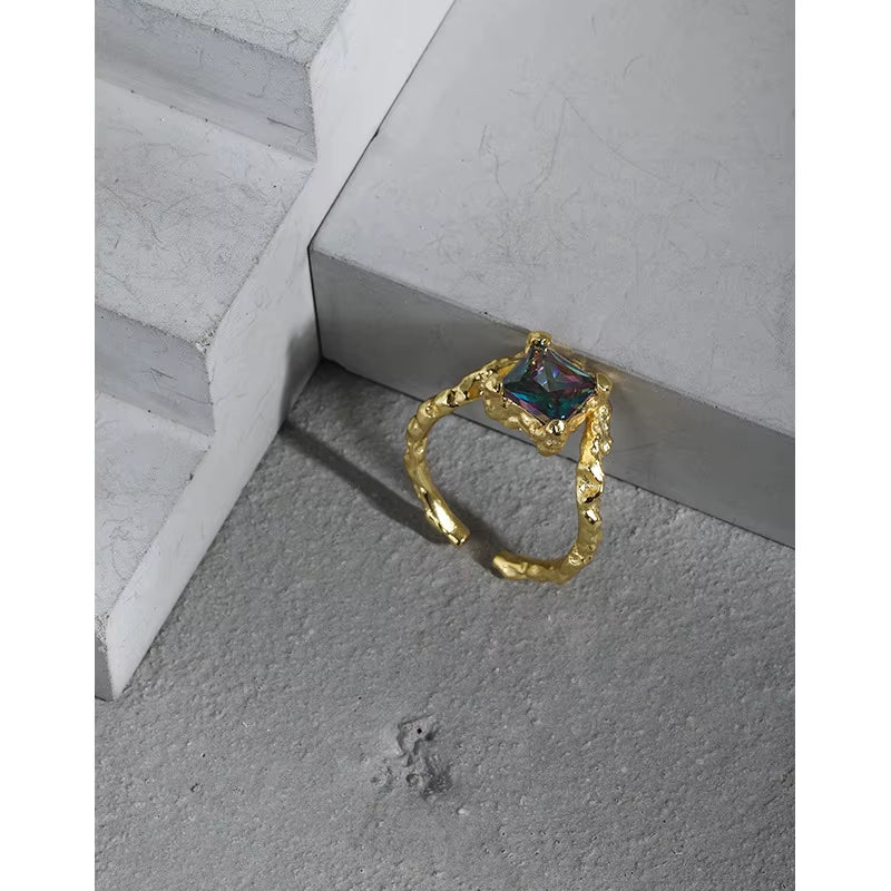 Wholesale 925 Silver Rings Jewelry Women 925 Sterling Silver Colorful Diamond Rings Minority Design Adjustable Ring Women