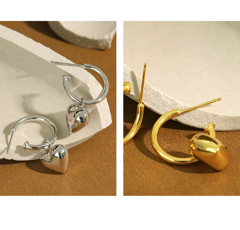 New Arrival 925 Sterling Silver Plain Big Heart Stud Earring Gold Rhodium Fashionable for Women Wedding Anniversary Party