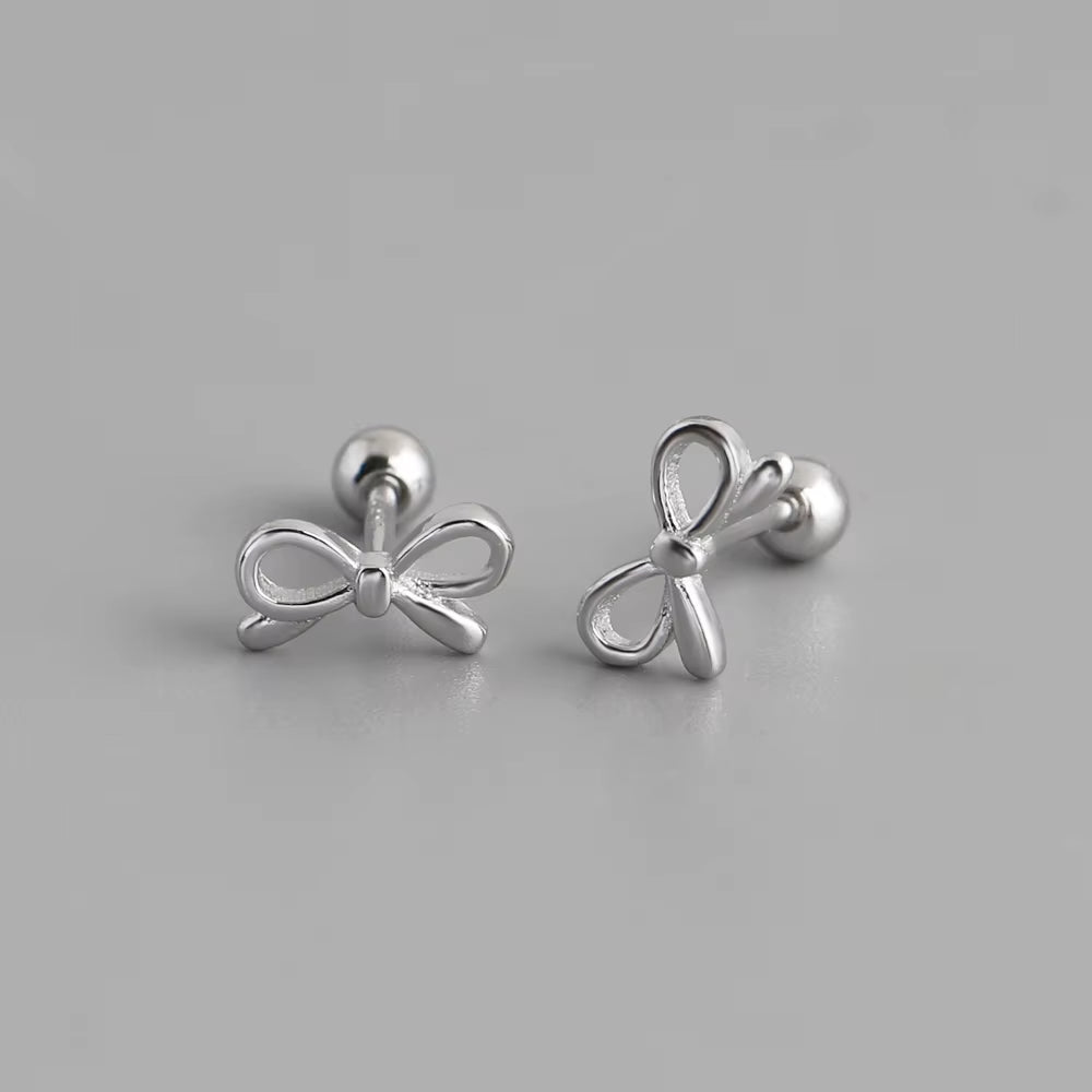 Wholesale Fashion Jewelry 925 Sterling Silver Minimalist Bow Shape with Ball Piercing Screwbacks Stud Earring Jewelry