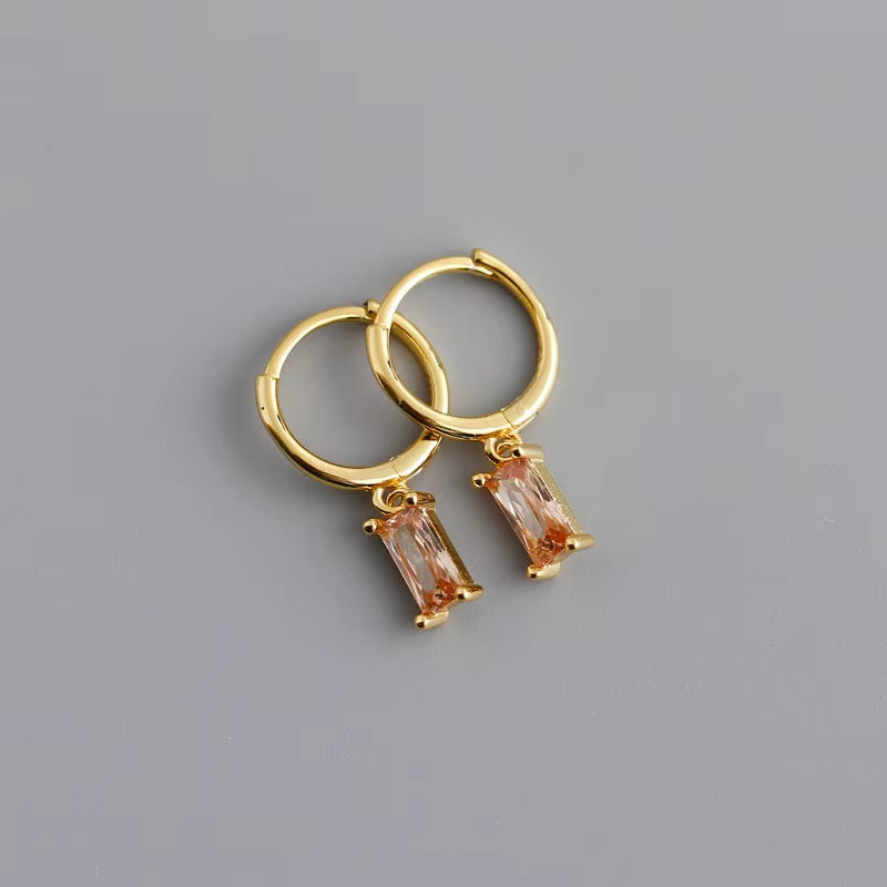 2024 Fashion 925 Sterling Silver Fashion Rectangular Blue White Red Turquoise Diamond Zirconia Hoop Earrings for Women