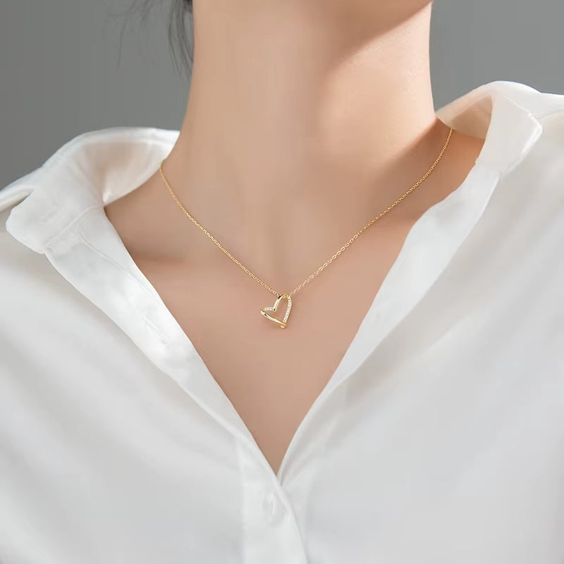 Wholesale 925 Silver Necklace Jewelry Women Sterling Silver Heart Pendant Necklace 18K Gold Plated Chain Necklace Women