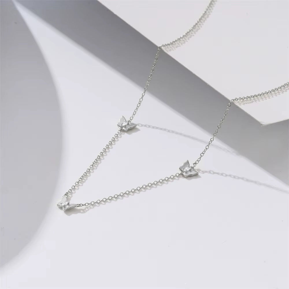 Fashion Jewelry Necklace 925 Sterling Silver Butterfly Zircon Charm Necklace Three Butterflies Gold Plated Necklace Women