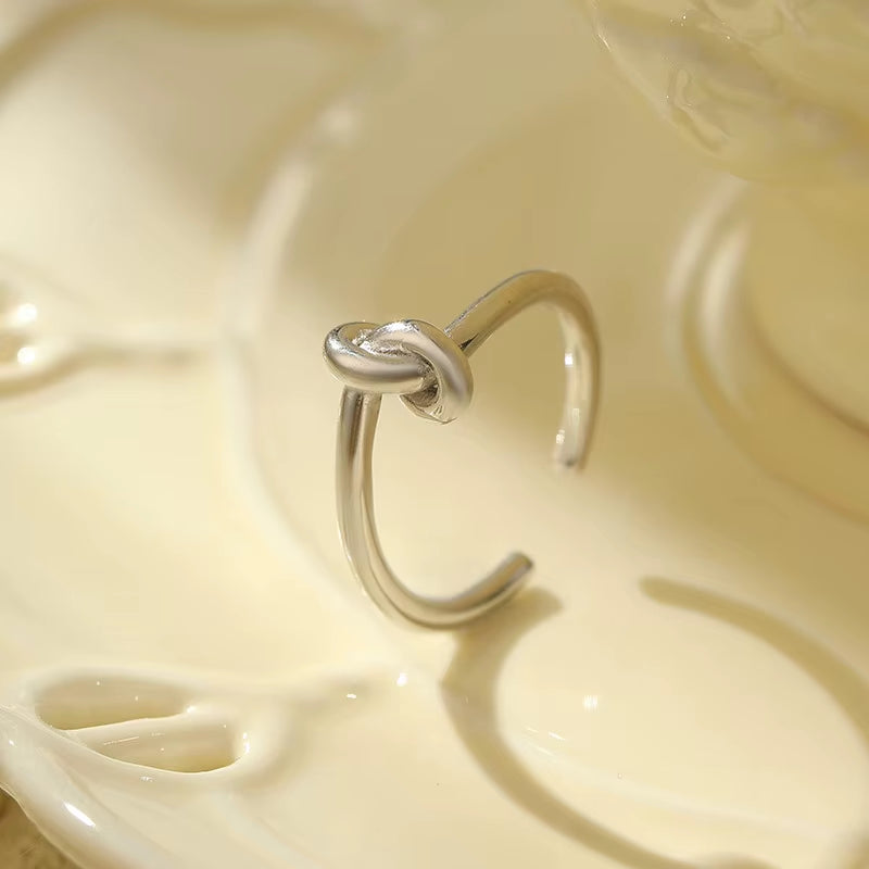 Korean Version Jewelry 925 Sterling Silver Twist Rings Plain Simple Knot Geometry Gold Plated Women Adjustable Ring Jewelry