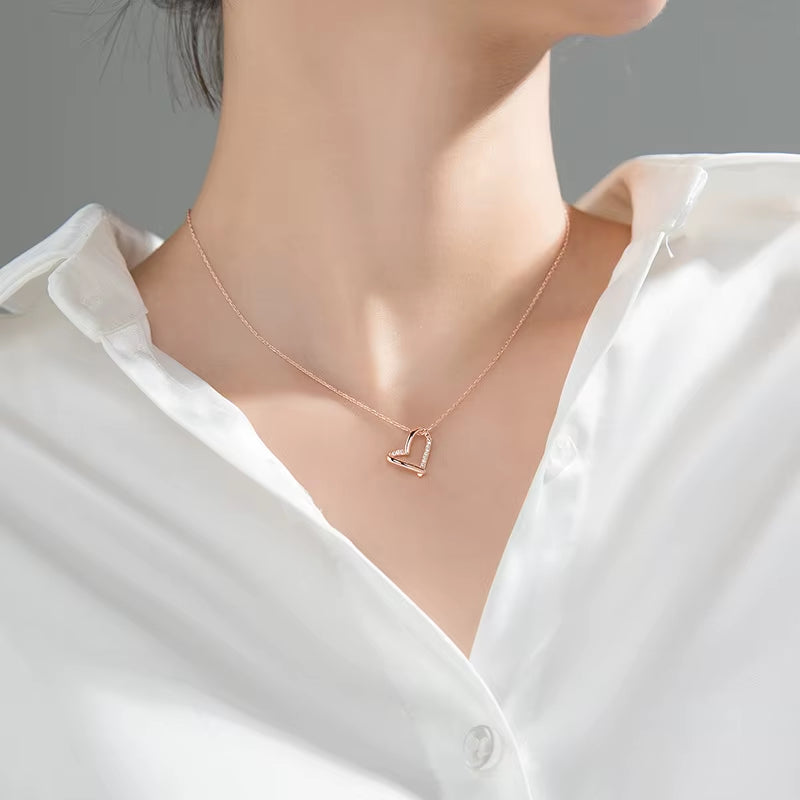 Wholesale 925 Silver Necklace Jewelry Women Sterling Silver Heart Pendant Necklace 18K Gold Plated Chain Necklace Women