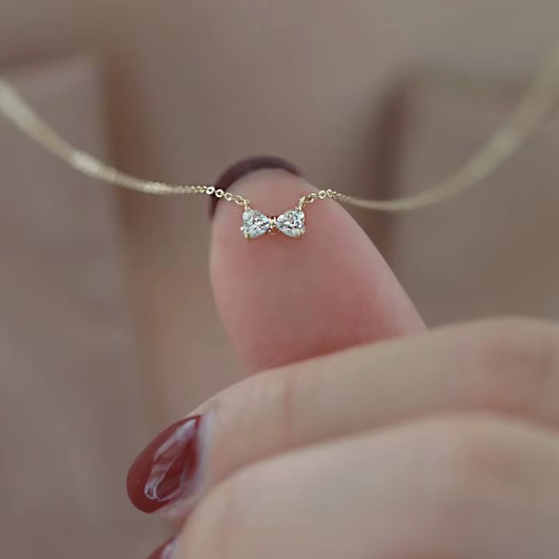 Fashion Minimalist Jewelry 925 Sterling Silver Simple Bow Knot Zircon Gold Plated Necklaces for Women