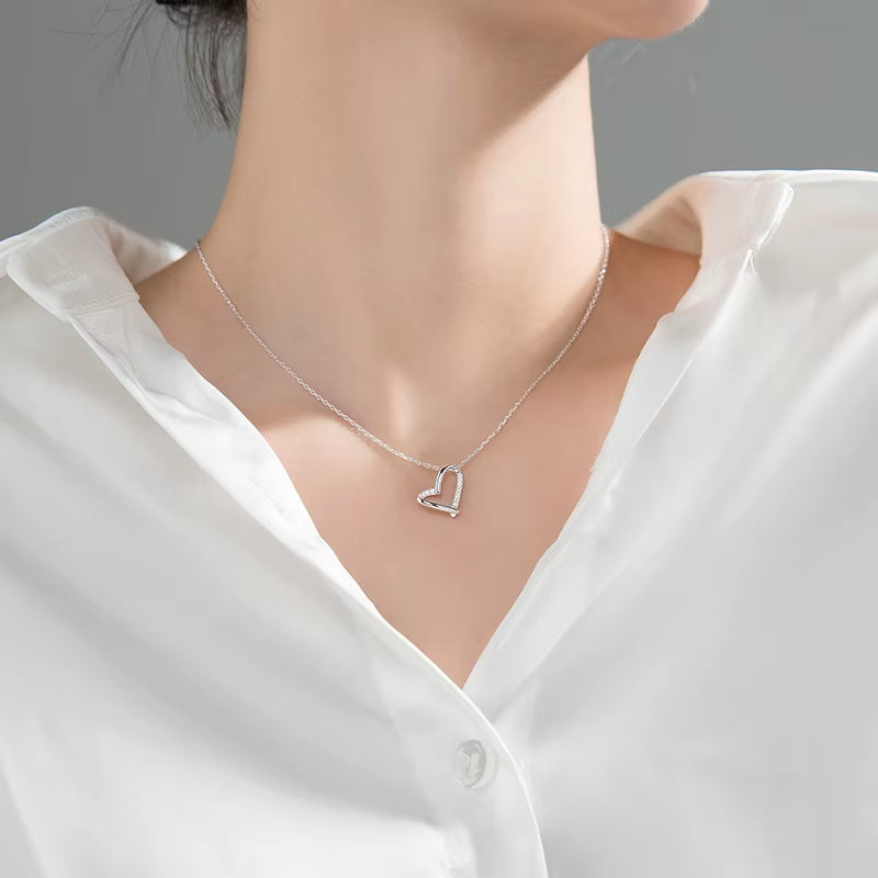 Wholesale 925 Silver Necklace Jewelry Women Sterling Silver Heart Pendant Necklace 18K Gold Plated Chain Necklace Women