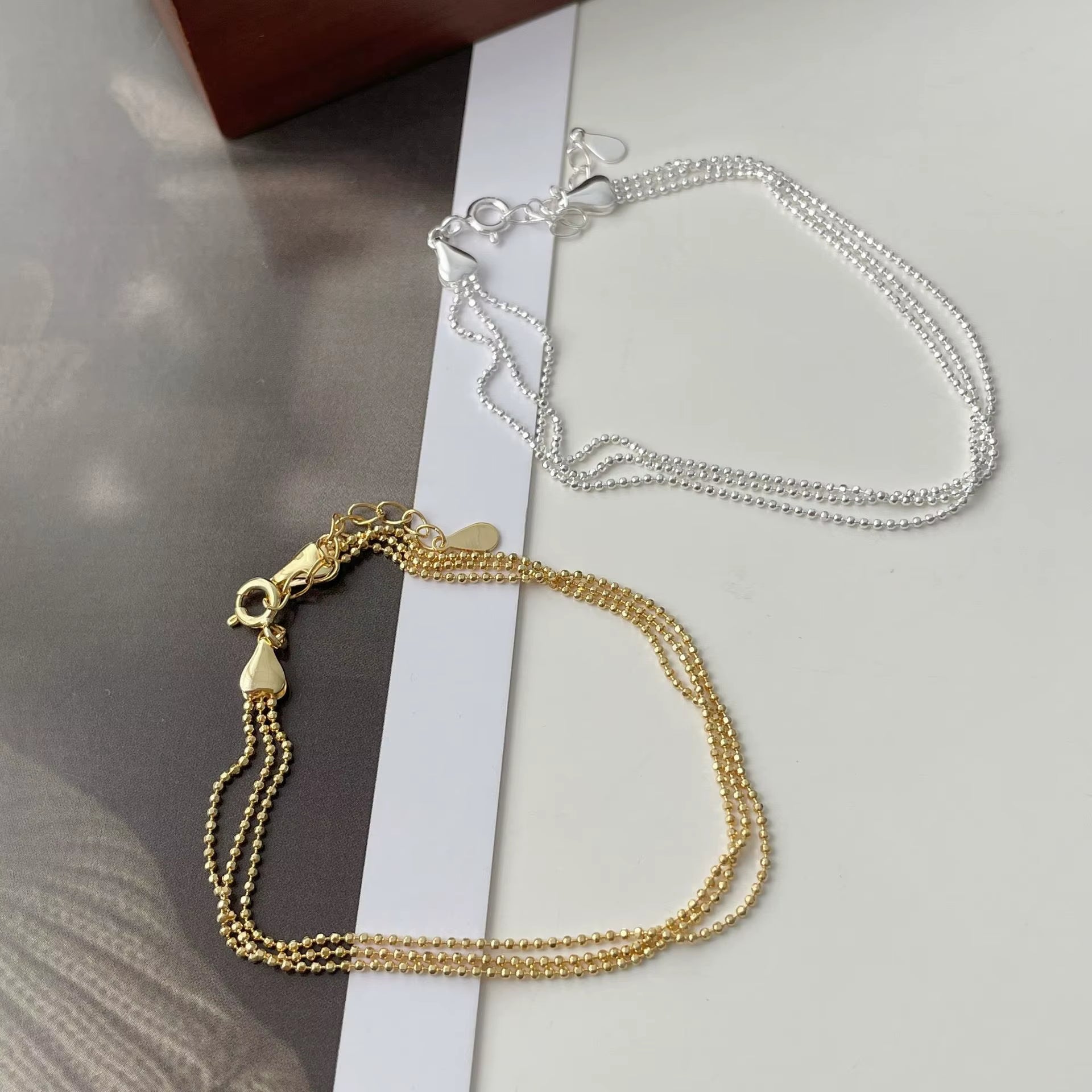 Wholesale 925 Silver Chain Bracelet Jewelry Sparkling Layered Wear Sterling Silver Simple Beads Three Layer Bracelet Women