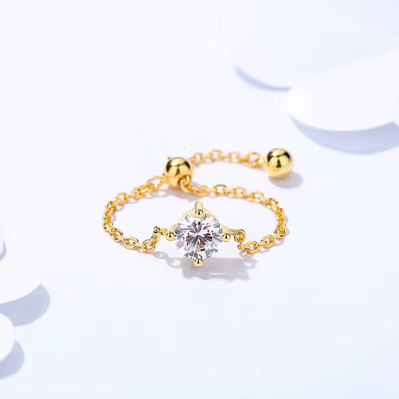 Wholesale 925 Silver Ring Jewelry for Women 925 Sterling Silver 18K Gold Plated Chain Adjustable Casual Rings for Women