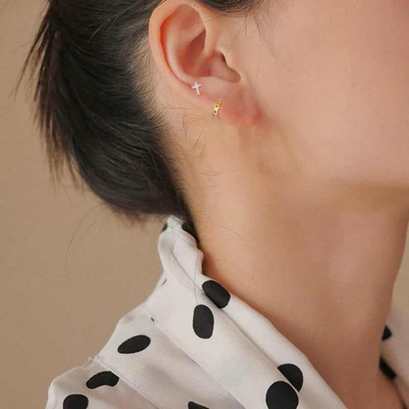 Dropshipping 925 Sterling Silver Minimalist Cross Shape with Cz Diamond Cross Stud Earrings for Women