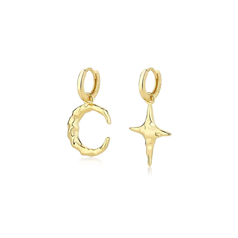 Wholesale 925 Silver Earrings Women 925 Sterling Silver Moon and Star Drop Hoop Earrings Gold Plated Drop Earrings Jewelry