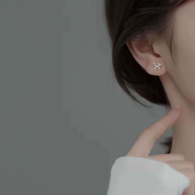 Fashion Jewelry Earring 925 Sterling Silver Small Earrings Animal Dog Doggy Doggie Puppy Gold Plated Stud Earrings Women