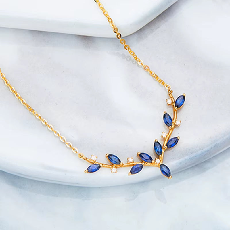 Wholesale Fashion Deer Antler Shape Jewelry 925 Sterling Silver Diamond Cubic Zircon Gold Plated Necklaces Jewelry for Women