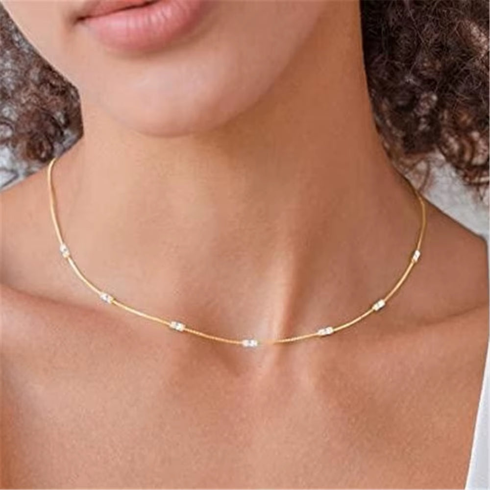 Fashion Silver Necklace Jewelry 925 Sterling Silver Colorful Small Rectangular Zircon Necklace Gold Plated Chain Necklace Women
