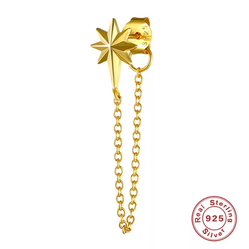 Korean Fashion Jewelry 925 Sterling Silver Long Tassel Earrings Set Snake Sun Flower Star Shape Gold Chain Stud Earrings Women