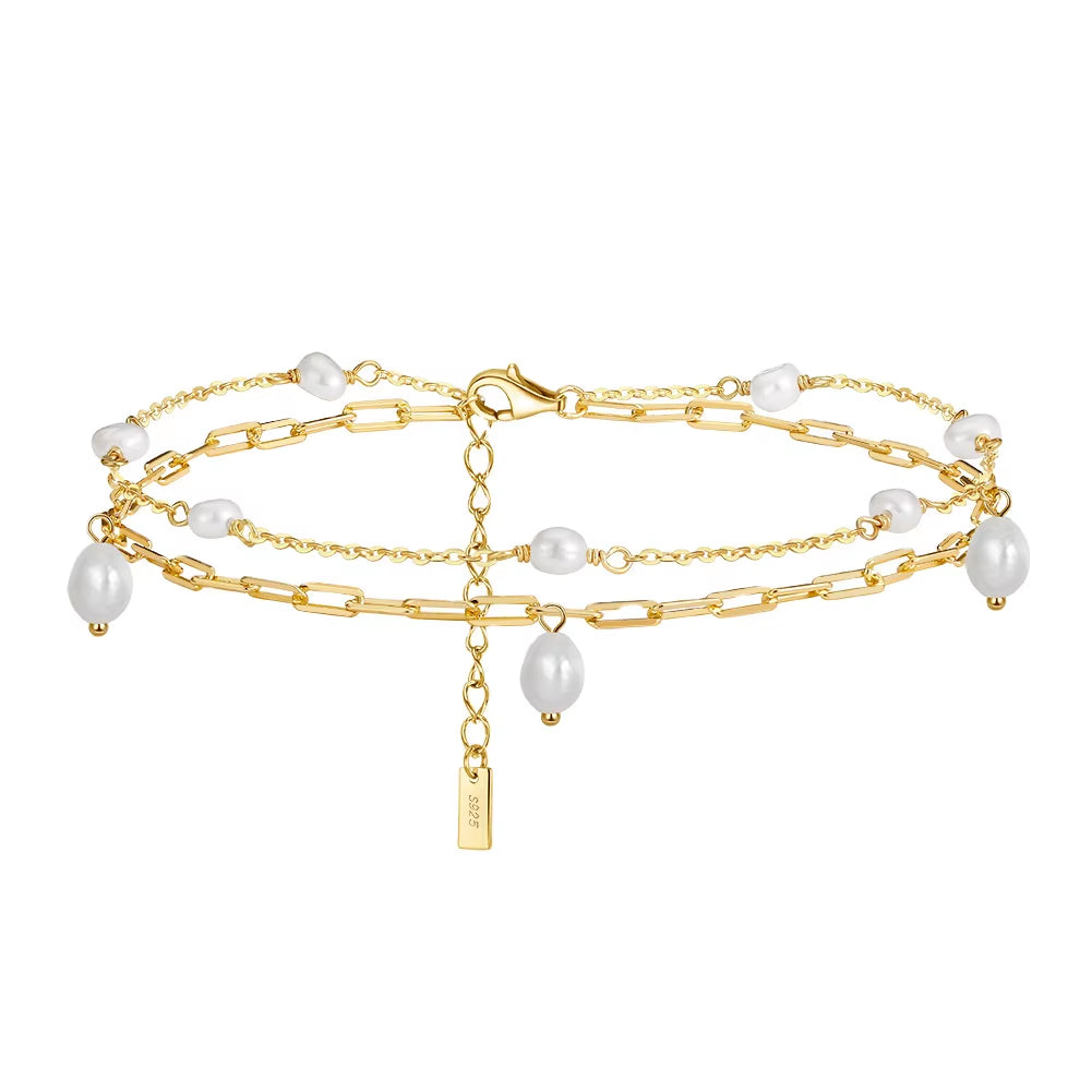 European and American 925 Sterling Silver Summer Beach Anklets for Women Gold Plated Jewelry