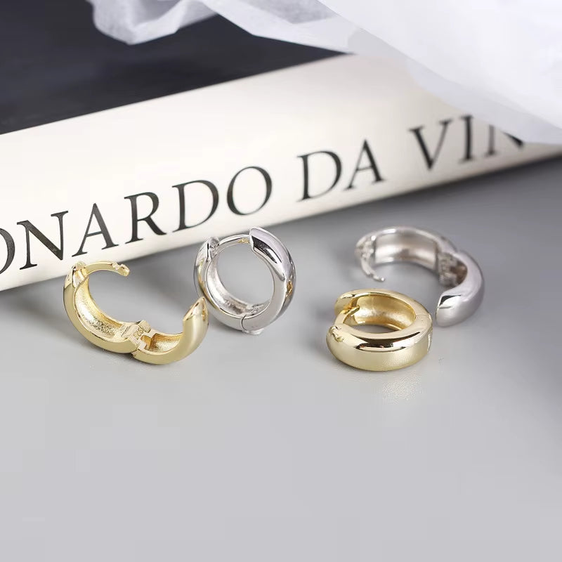 2022 NEW 925 Sterling Silver Simple Heavy Plain Chic round Punk Gold-Plated Hoop Earrings for Women