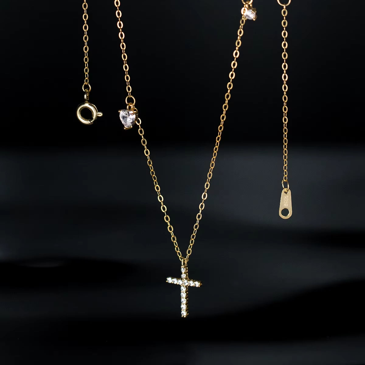 Fashion Jewelry Simple 925 Sterling Silver Cross Necklaces Water Drop Diamond 18K Gold Plated Necklaces for Women