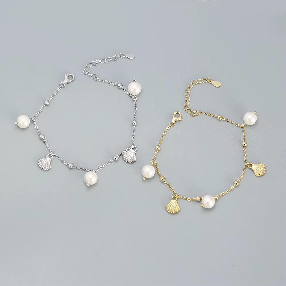 Dropshipping 925 Sterling Silver Pearl and Shell Bracelet Jewelry for Women
