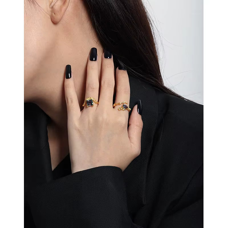 Wholesale 925 Silver Rings Jewelry Women 925 Sterling Silver Colorful Diamond Rings Minority Design Adjustable Ring Women