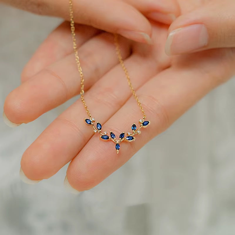 Wholesale Fashion Deer Antler Shape Jewelry 925 Sterling Silver Diamond Cubic Zircon Gold Plated Necklaces Jewelry for Women
