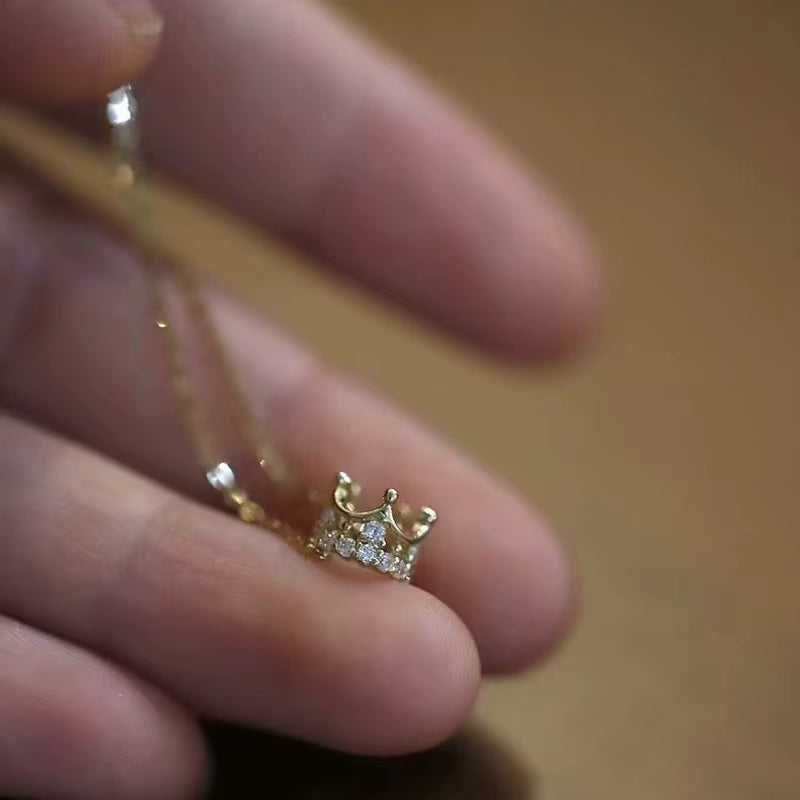 Gold Plated Sterling Silver Crown Diamond Pendant Necklace
