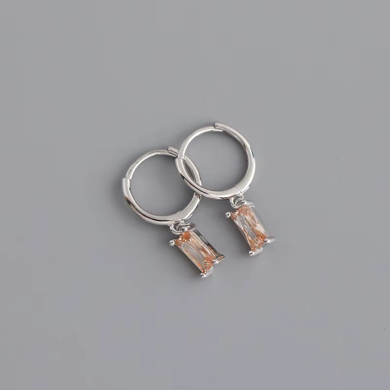 2024 Fashion 925 Sterling Silver Fashion Rectangular Blue White Red Turquoise Diamond Zirconia Hoop Earrings for Women
