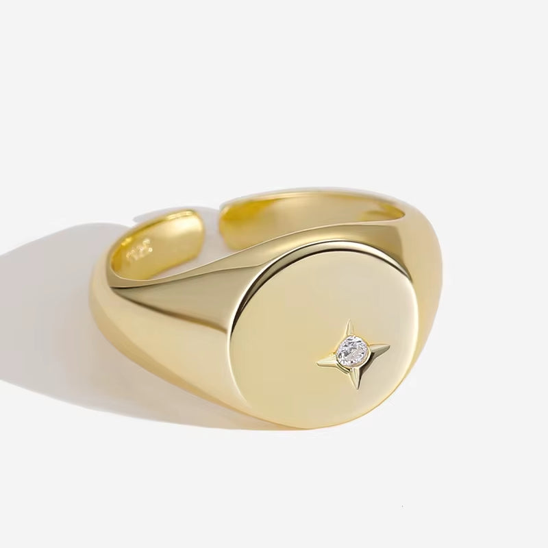 Fine Jewelry Sterling Silver Rings 18K Gold Plated Star Diamond Rings Heavy Thick Wedding Rings Jewelry for Women