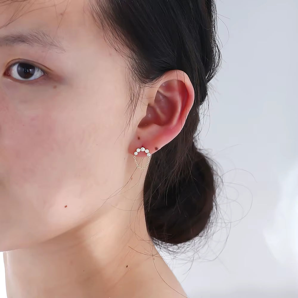 925 Sterling Silver Earrings a Bar Zircon Tassel Chain Gold Plated Stud Earrings for Women Tassel Earrings