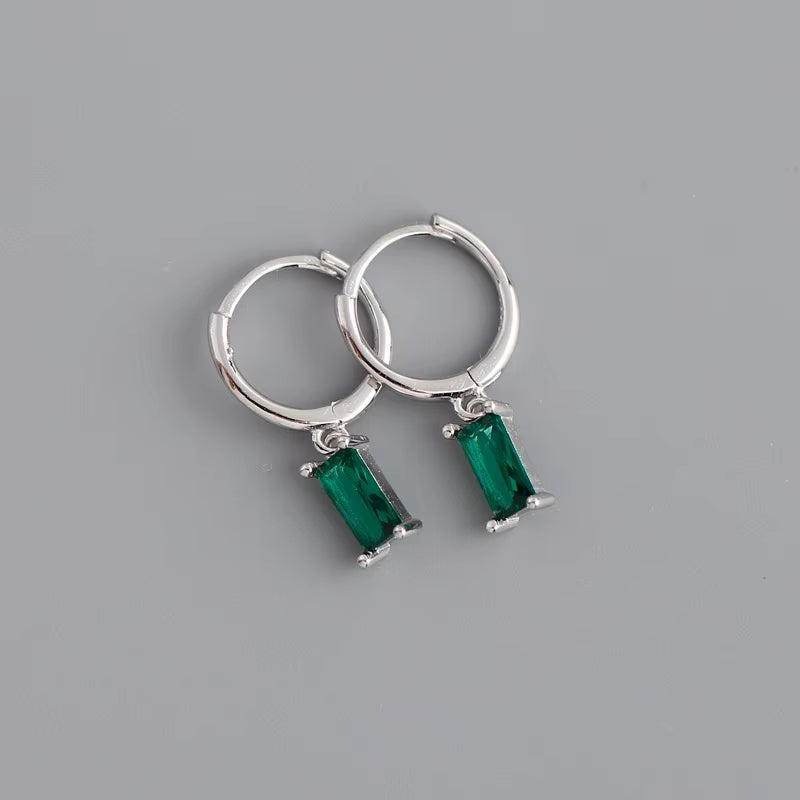 2024 Fashion 925 Sterling Silver Fashion Rectangular Blue White Red Turquoise Diamond Zirconia Hoop Earrings for Women