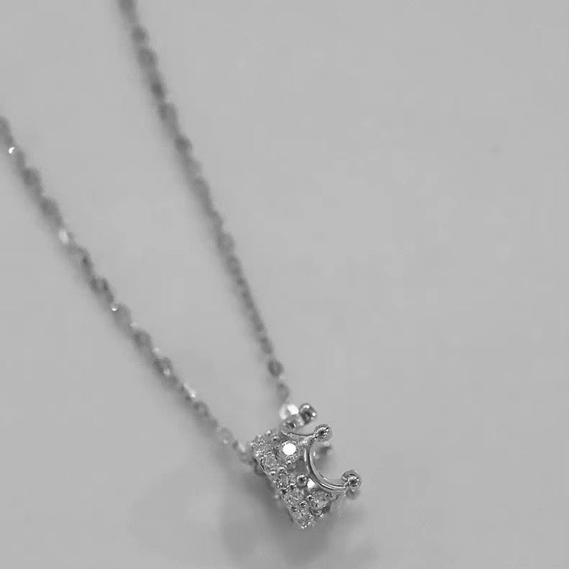 Gold Plated Sterling Silver Crown Diamond Pendant Necklace