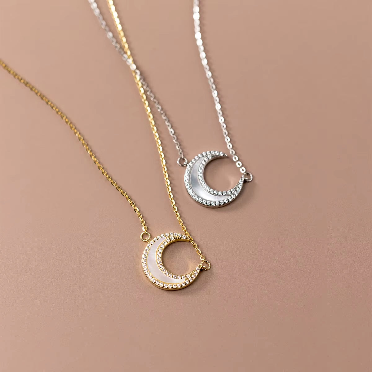 INS Hot Style 925 Sterling Silver Moon Shell Necklace for Women 18K Gold Plated Sterling Silver Necklace Chain Jewelry Sets