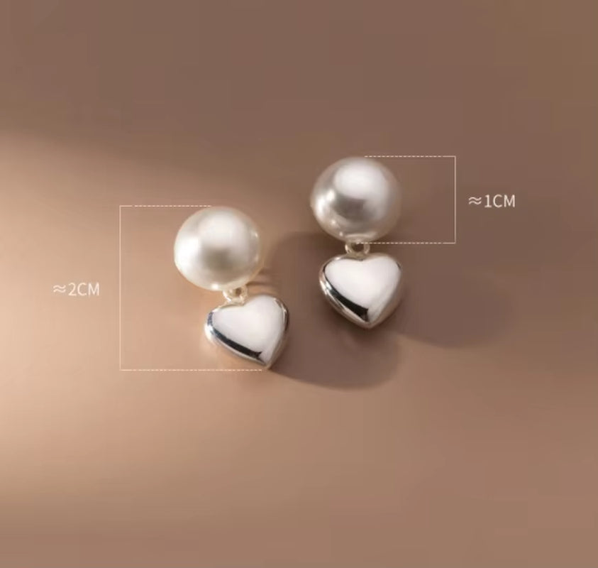 Wholesale Fashion High Quality Jewelry 925 Sterling Silver Pearl Heart Dangle Gold Plated Stud Earring Jewelry for Women