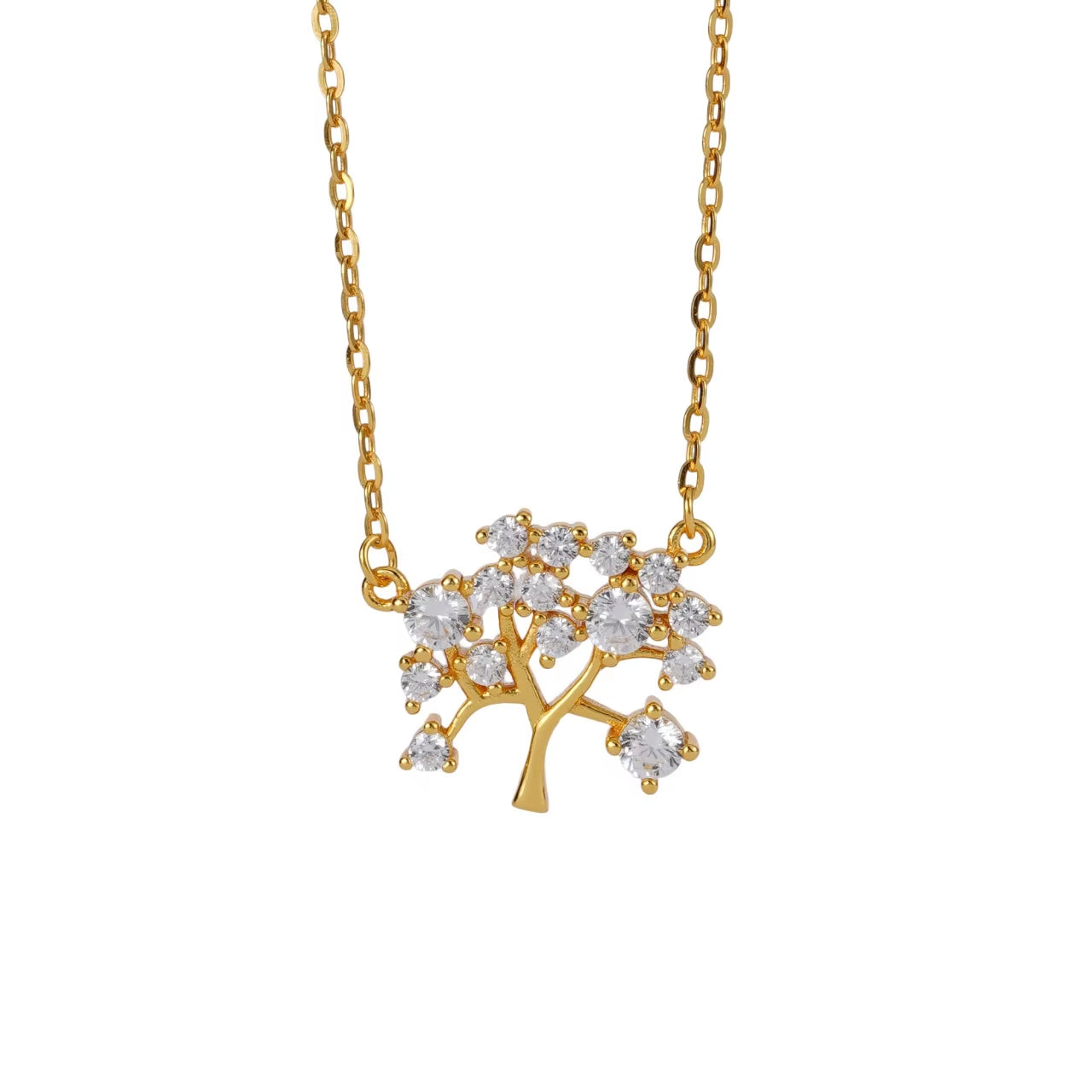 Europe and America Fashion S925 Sterling Silver Minimalist Zircon Tree Shape Gold Plated Clavicle Necklaces Jewelry for Women