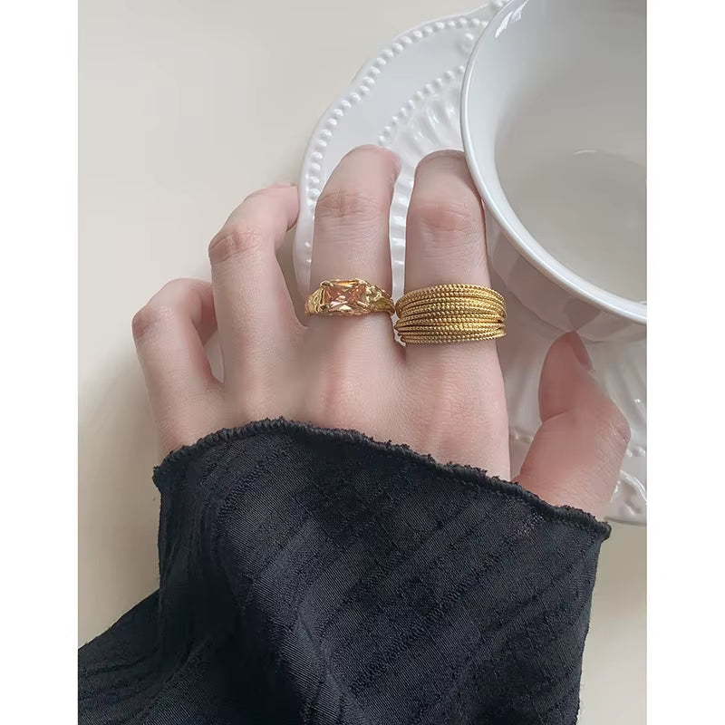 Fine Jewelry Silver 925 Rings Women 18K Gold Plated Twisted Sterling Silver Wide Ring Adjustable Silver Wedding Engagement Rings