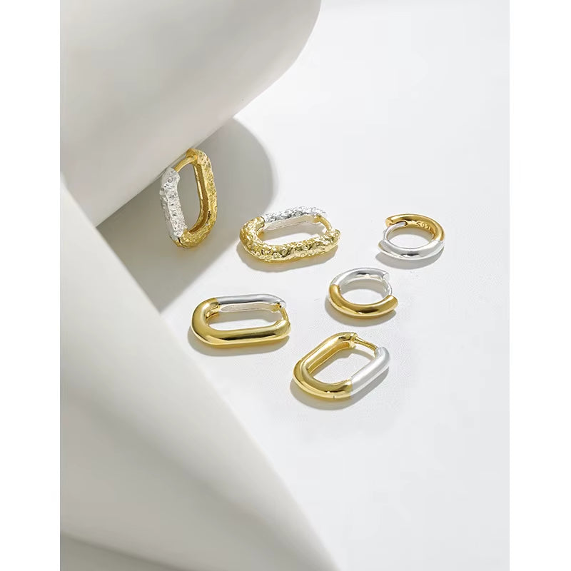 Wholesale Silver Earring Jewelry Women 925 Sterling Silver Huggie Hoop Earrings Double Color Sterling Silver Earring Women