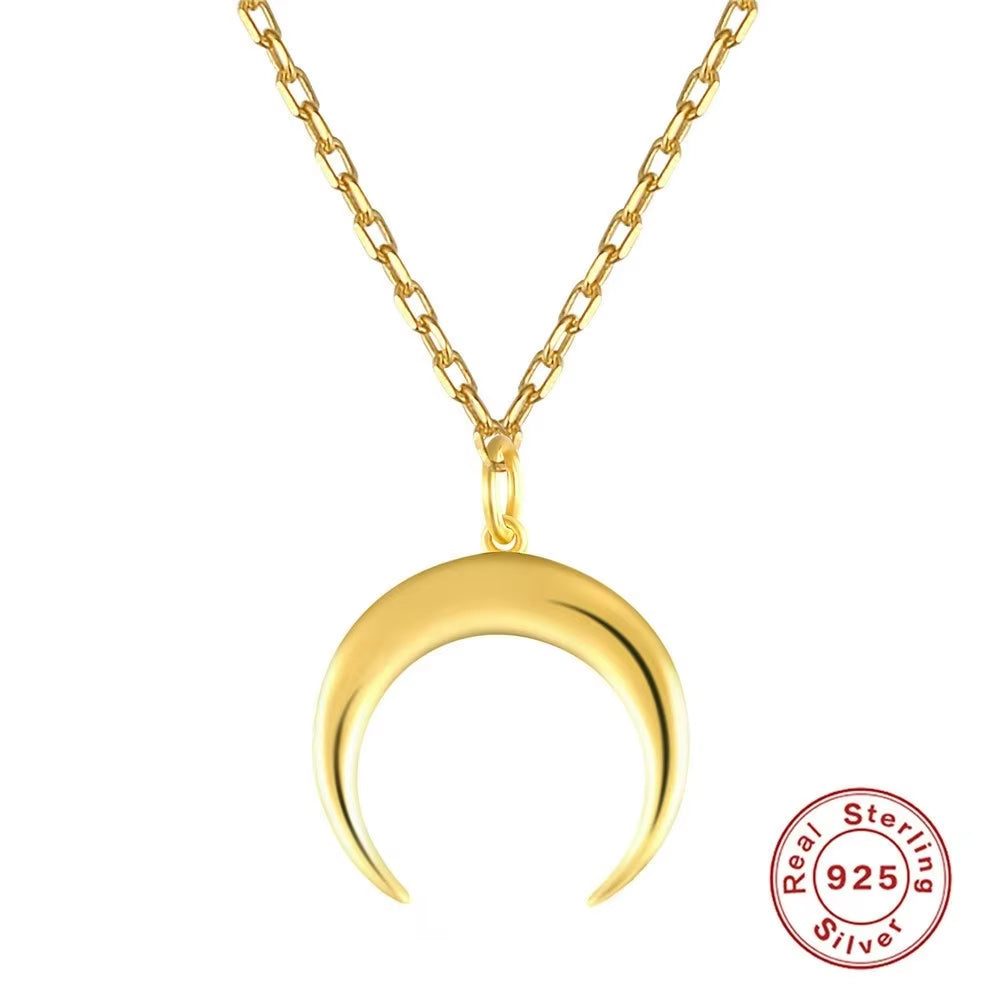 Wholesale 925 Silver Necklace for Women 925 Sterling Silver Moon Pendant Necklace 18K Gold Plated Collarbone Chain Necklace