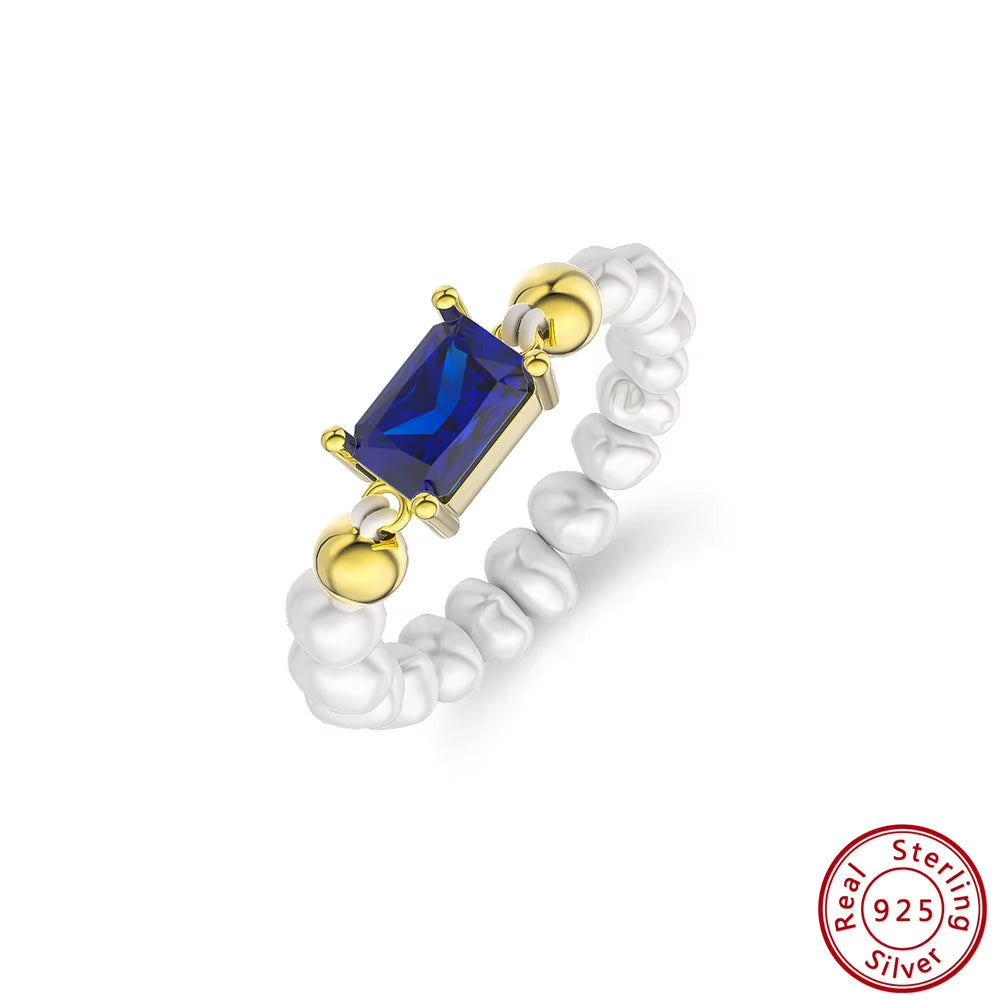 Dropshipping 925 Sterling Silver Square Multi Color Zircon with Natural Freshwater Pearl Ring Jewelry for Women