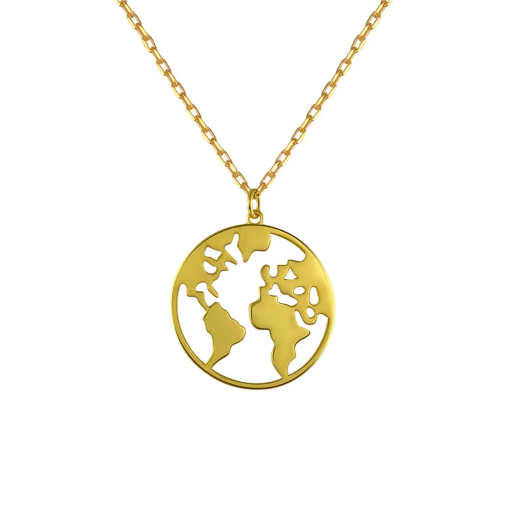 New Fashion Jewelry Trends 925 Sterling Silver Custom Necklace Earth Map Pendant Necklace Chain 18K Gold Necklace for Women