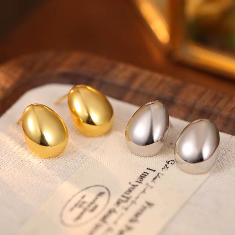 Wholesale Fashion Jewelry 925 Sterling Silver Minimalist Earrings Simple Oval round Golden Bean Gold Plated Stud Earrings Women