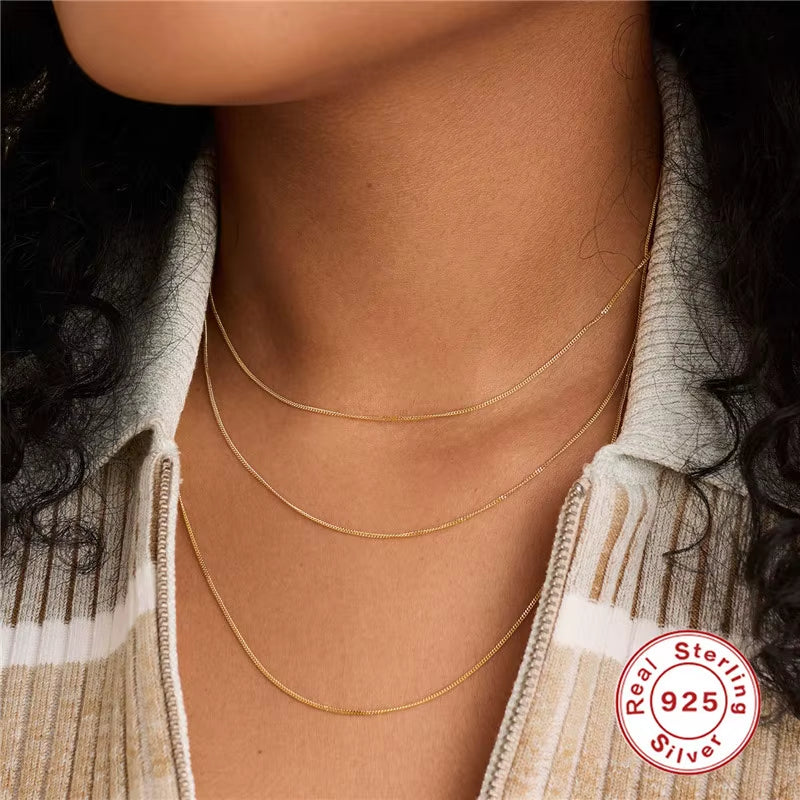 Wholesale 925 Silver Necklace Men and Women 925 Sterling Silver Basic Chain Necklace 18K Gold Plated Versatile Chain Necklaces