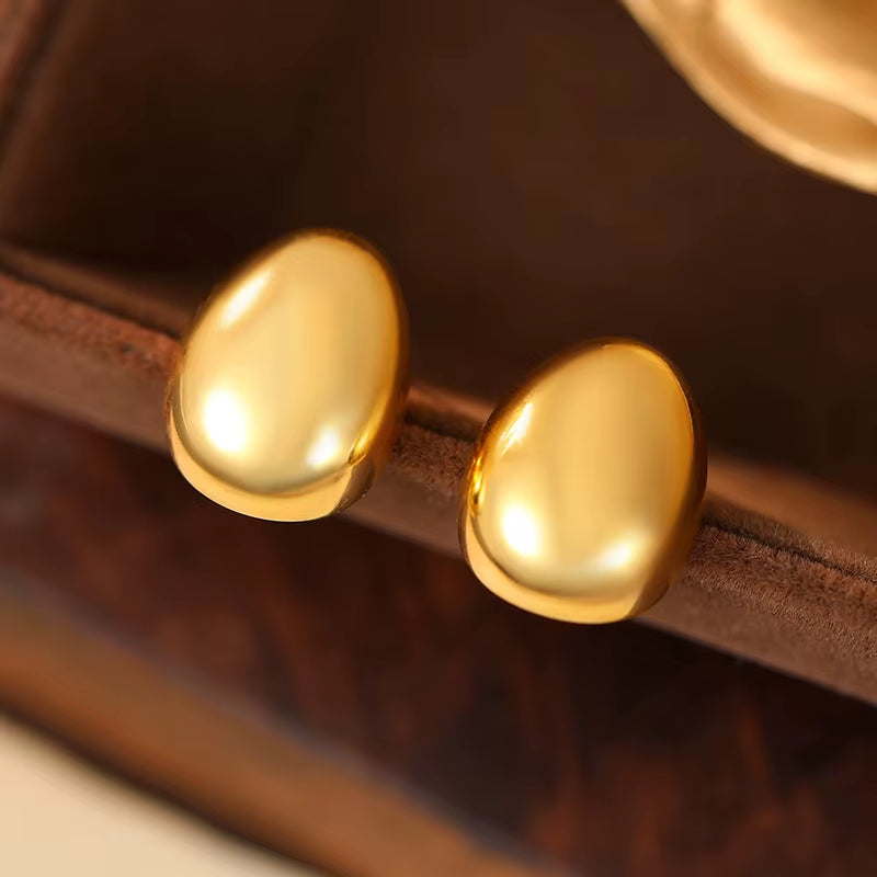 Wholesale Fashion Jewelry 925 Sterling Silver Minimalist Earrings Simple Oval round Golden Bean Gold Plated Stud Earrings Women